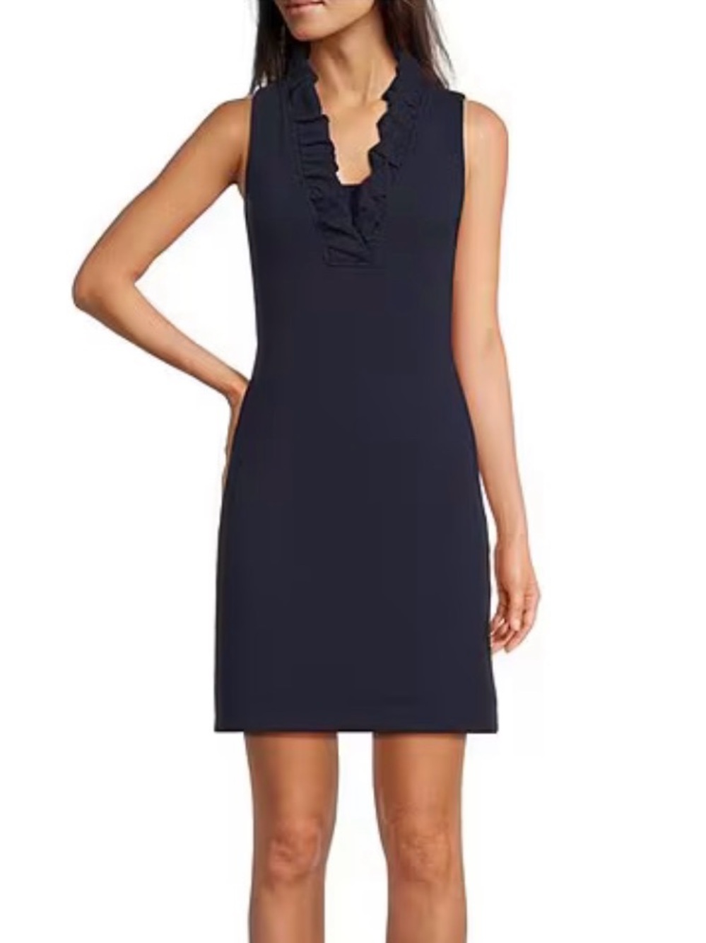 Lilly Pulitzer Tisbury Shift Dress True Navy Ruffle Neck Ottoman Knit XL